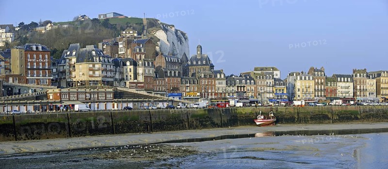 Fishing boat at low tide in the harbour at Le Treport