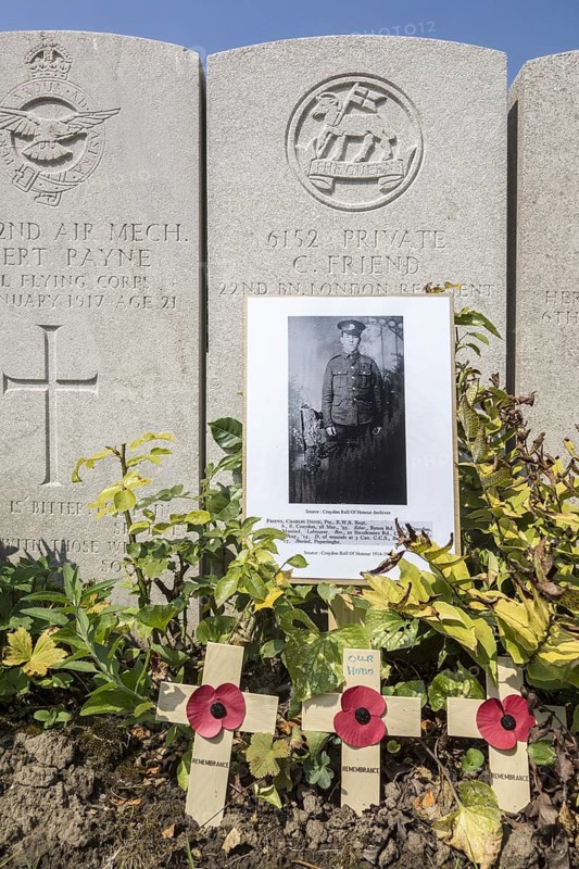 Picture at British soldier's grave at the Lijssenthoek Military Cemetery