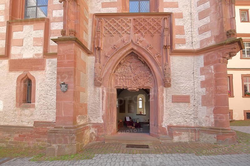 Portal with open door of the Gothic Sebastianus Chapel built 1474