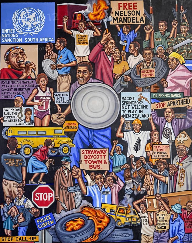 Artwork by artist Sipho Ndlovu on the history of South Africa