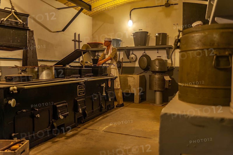 Kitchen in the bunker and large shelter at the Musee de l'Abri