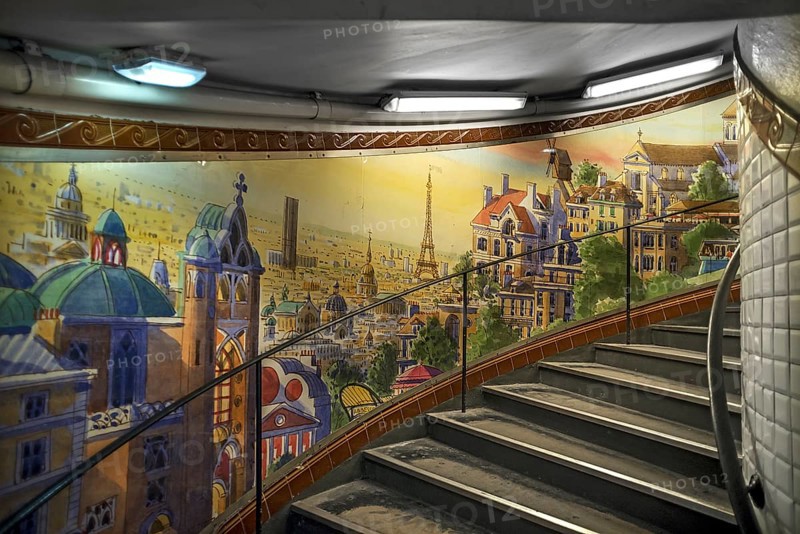 Staircase in the Metro station Abbesses Painting designed with motifs from Montmartre