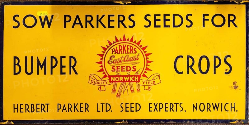 Enamel metal advertising sign for Parkers east Coast Seeds