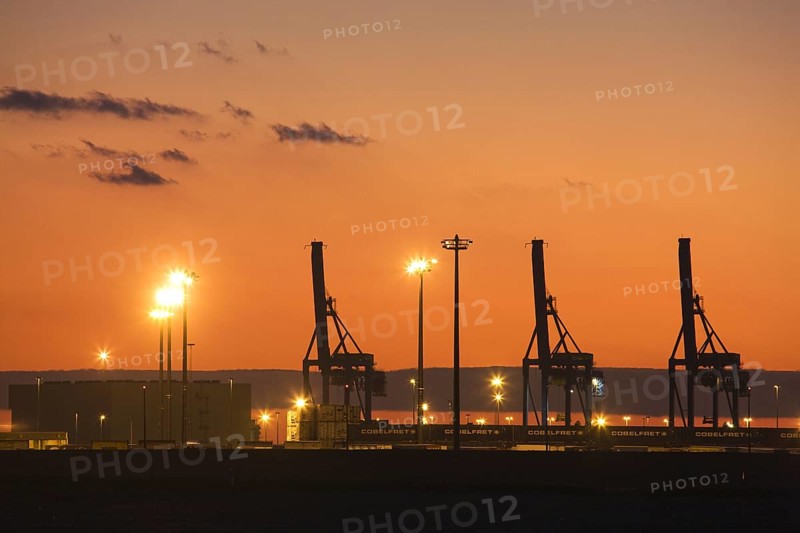 The Zeebrugge North Sea port at sunset
