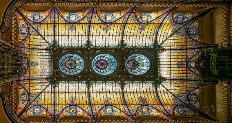 Stained glass Tiffany ceiling designed by Jacques Gruber