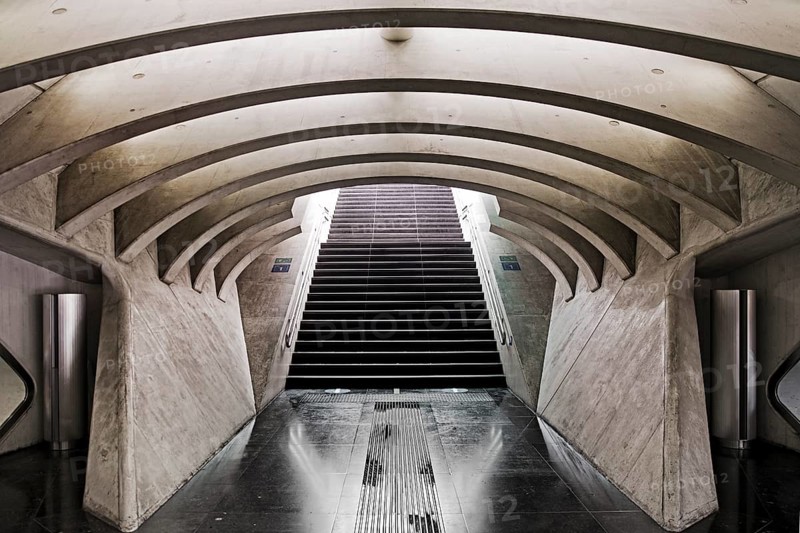 Staircase in Liege-Guillemins station in modern industrial style
