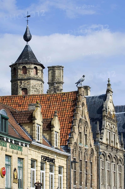 Medieval facades along the central market square at Veurne