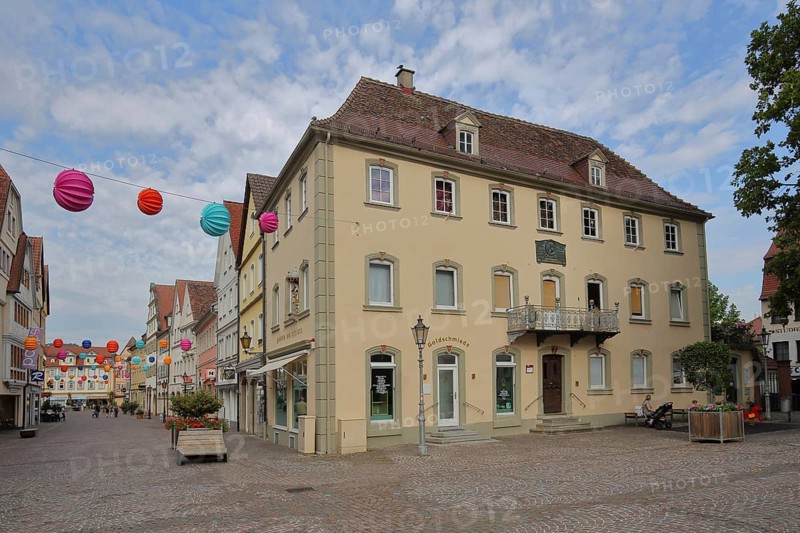 Beethoven House on Deutschordensplatz and colourful lantern decoration in Burgstrasse