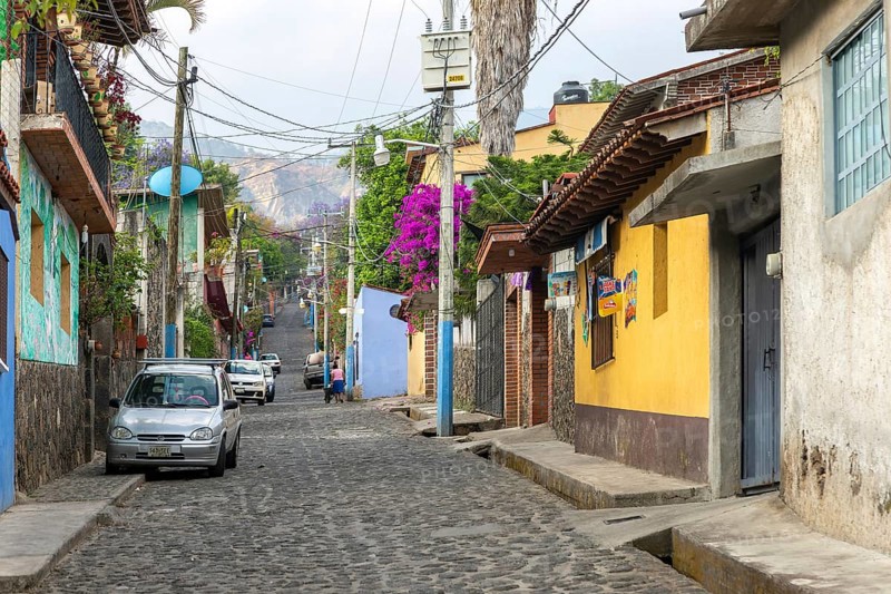 Steep cobbled village street