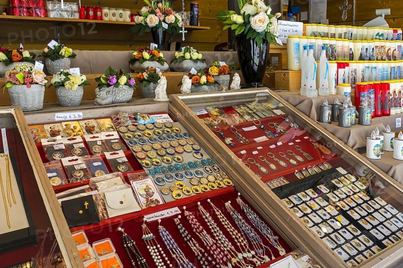 Shop selling religious souvenirs and candles near the Basilica of Scherpenheuvel