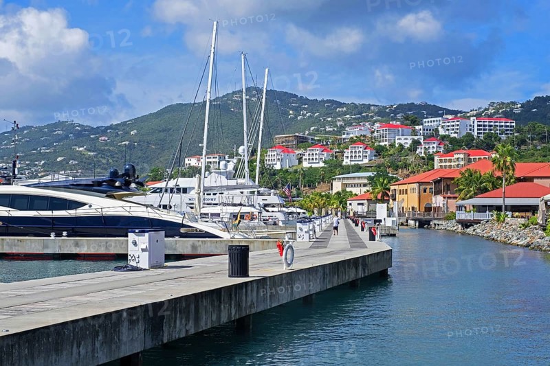 Yachts and sailing boats moored in Charlotte Amalie harbour