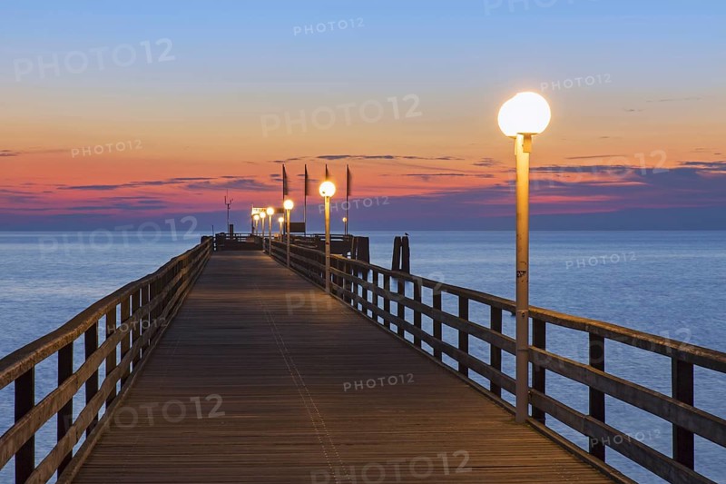 Illuminated wooden pier
