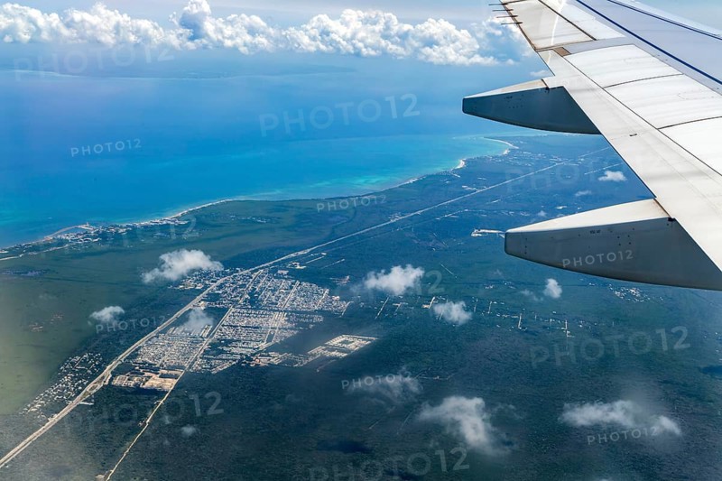 Oblique angle aerial view Caribbean coast Joaquin Zetina Gasca