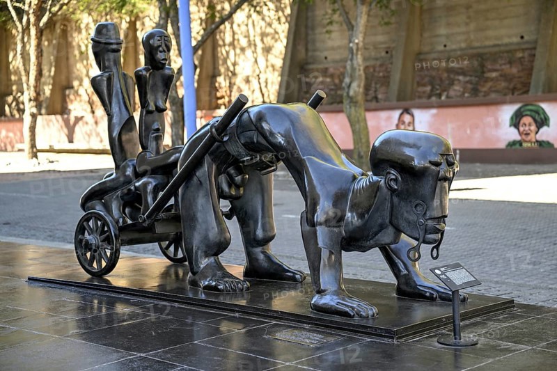 Sculpture The three Guardians by Dumile Feni in front of the Constitutional Court
