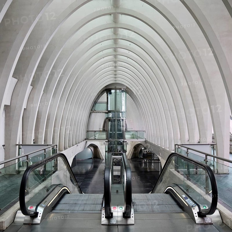 Escalator in Liege-Guillemins station in modern industrial style