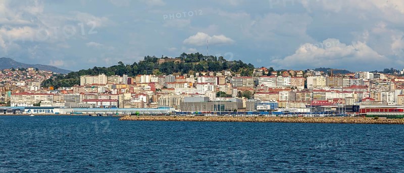 View of city and port from the sea Ria de Vigo estuary