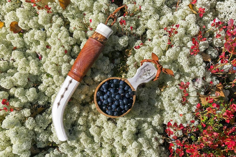Traditional Sami knife and Scandinavian cup