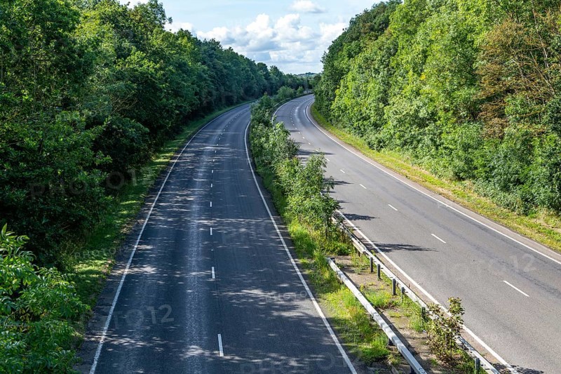 Quiet empty stretch of A12 dual carriageway road near Wickham Market