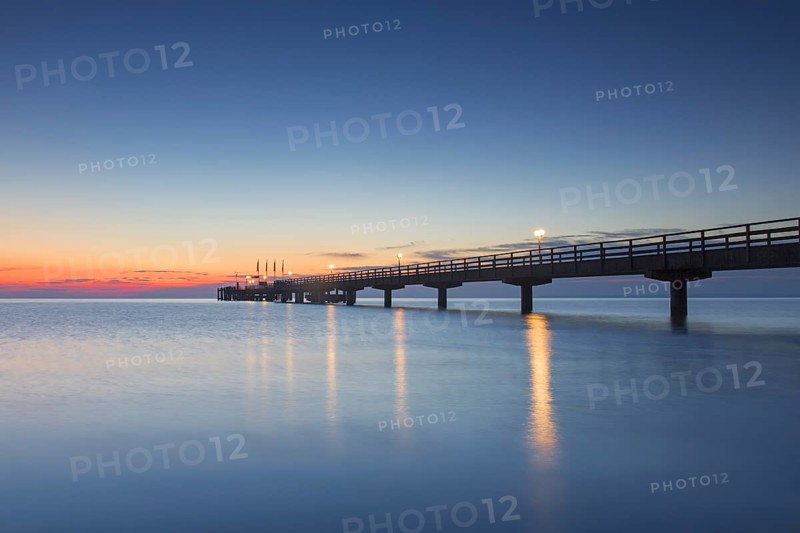 Illuminated wooden pier