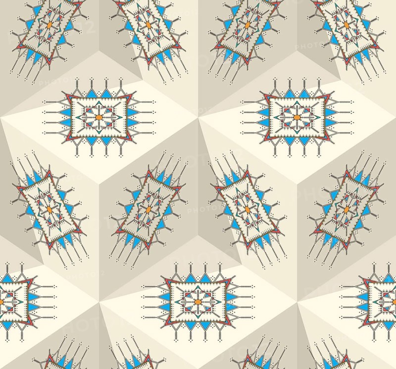 Decorative geometric repeating pattern inspired by Al-Qatt Al-Asiri traditional paintings