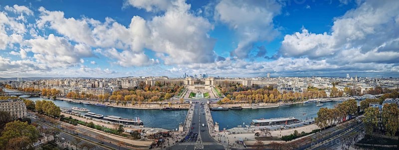 Scenery view from the Eiffel tower height to the Paris cityscape