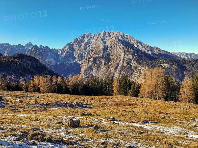 View from the Priesbergalm to the Watzmann east face in late autumn