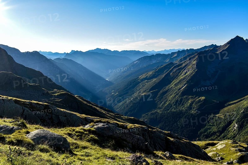 View from the Magdeburger Huette over the Pflerschtal valley in the early morning