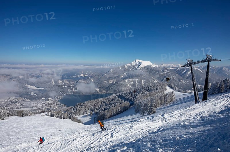 Winter landscape with ski tracks in deep snow