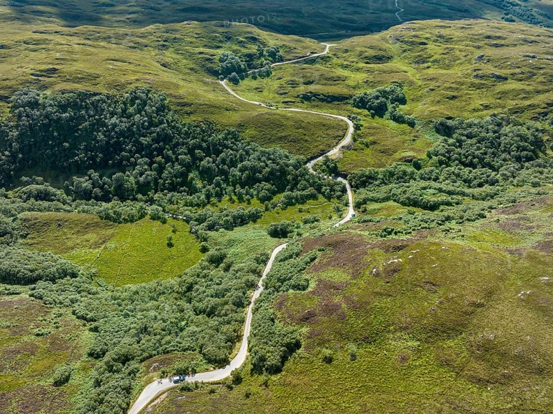 Aerial view of the single track road B869