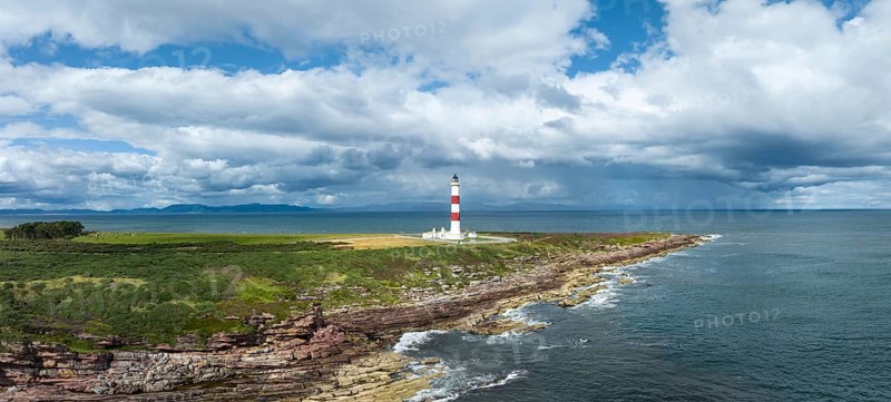 Aerial panorama of Tarbat Ness Lighthouse on the Moray Firth