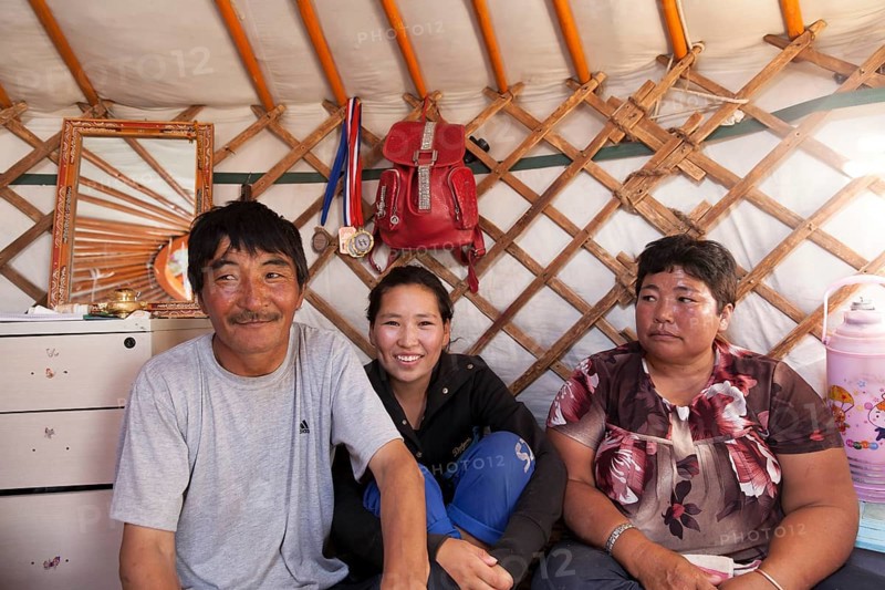 Camel herder family in their yurt