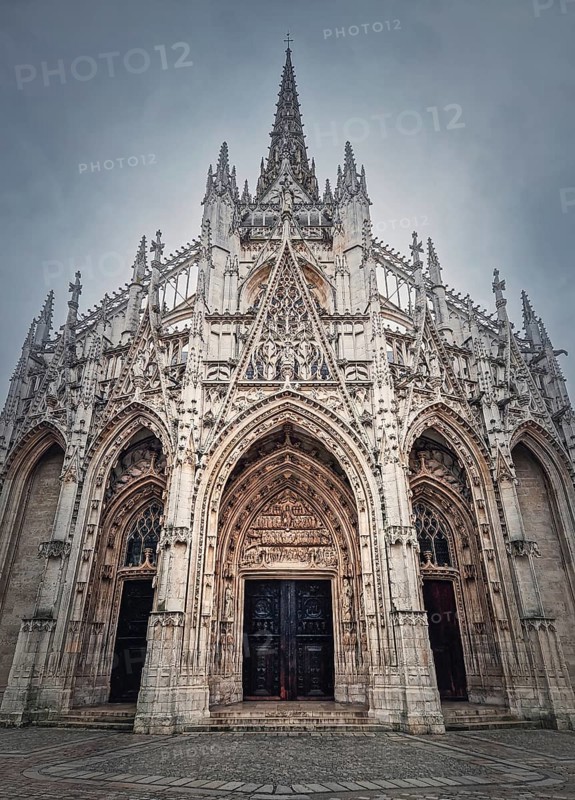 Outdoor facade view of Saint Maclou Church of Rouen in Normandy