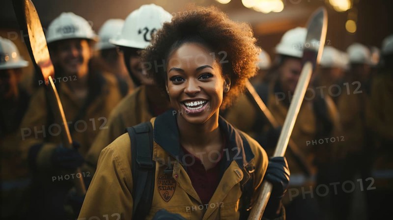 Female african american firefighters working in the field
