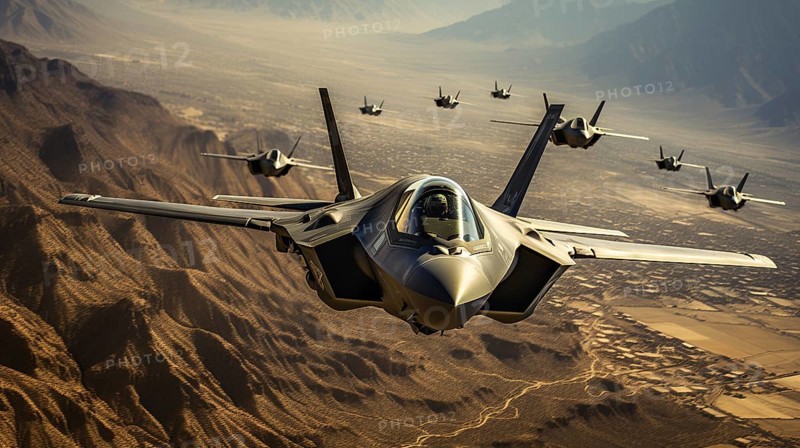 A lockheed martin F-35 fighter jet sqadron in formation