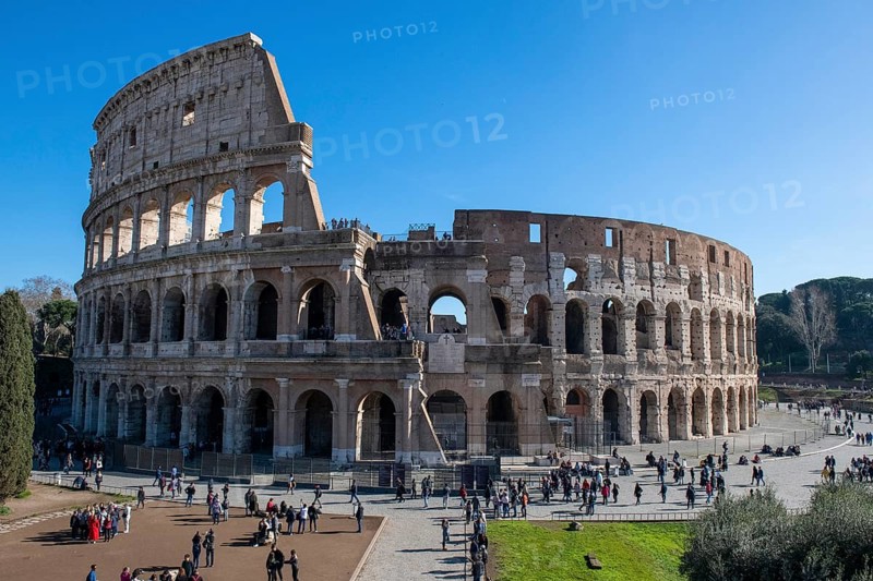 View from slightly elevated position on historic arena Colosseum in ancient centre of Rome