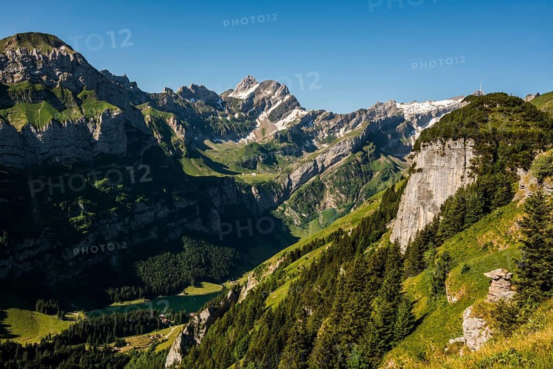 Steep mountains and lake