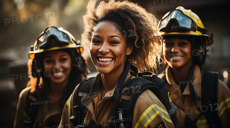 Female african american firefighters working in the field