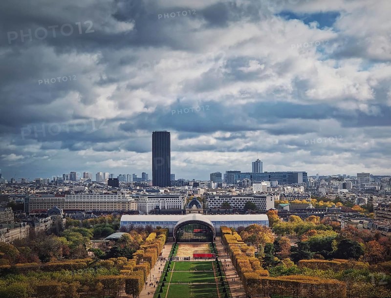 Scenery view from the Eiffel tower height to the Paris cityscape