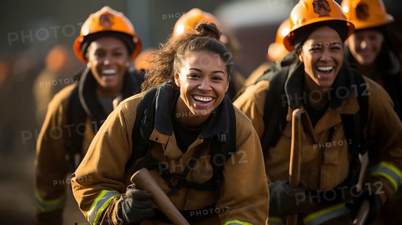 Female african american firefighters working in the field