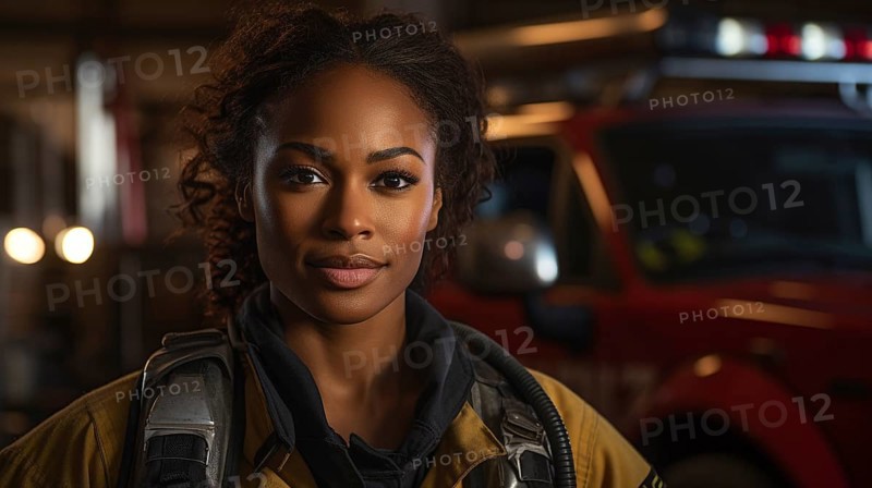 Female african american firefighter at a fire incident