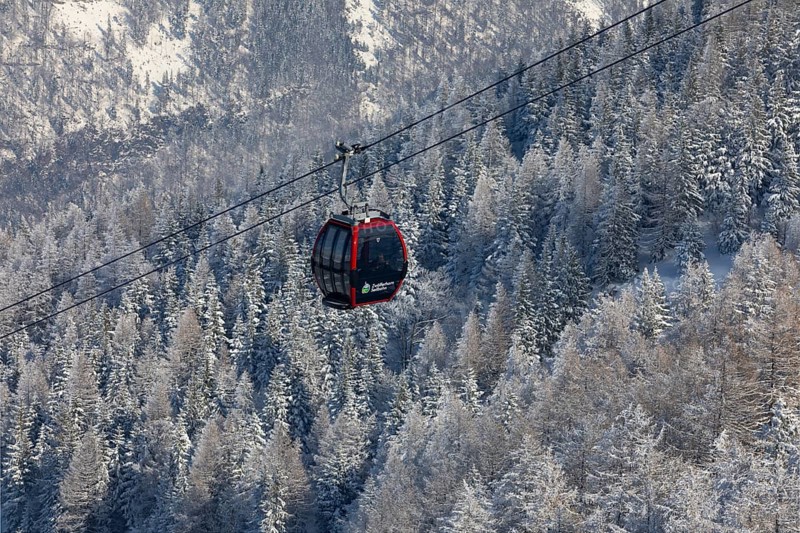 Winter landscape with Zwoelferhorn cable car
