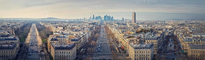 Aerial Paris cityscape panorama with view to La Defense metropolitan district