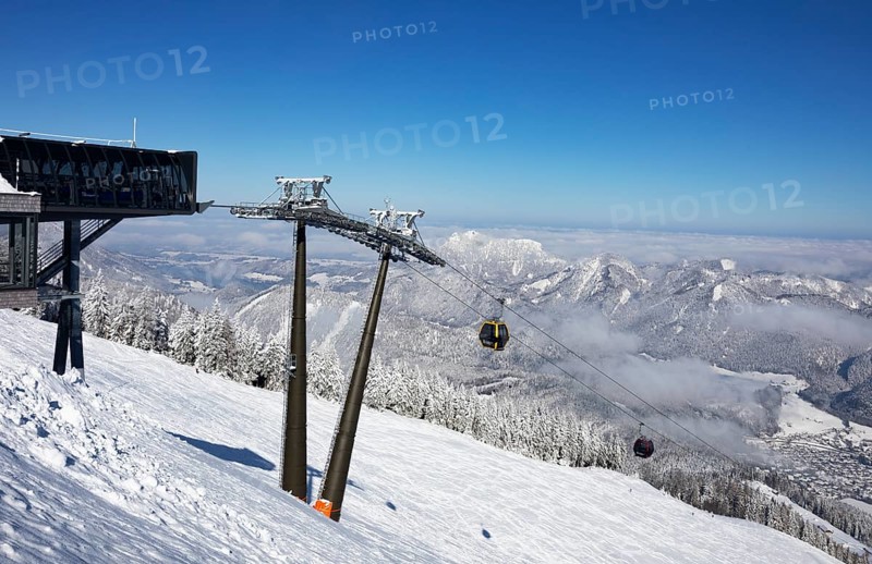 Winter landscape with ski tracks in deep snow