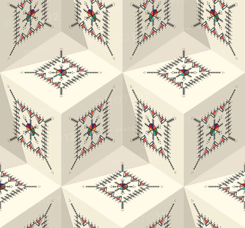 Decorative geometric repeating pattern inspired by Al-Qatt Al-Asiri traditional paintings