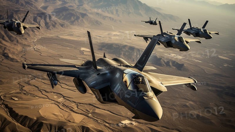 A lockheed martin F-35 fighter jet sqadron in formation