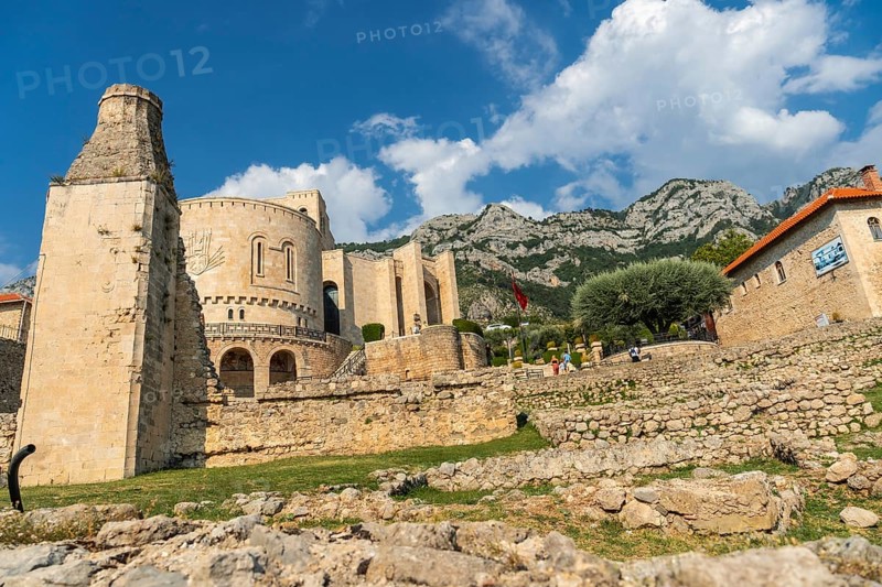 Interior of Kruje Castle and its fortress with walls. Albania