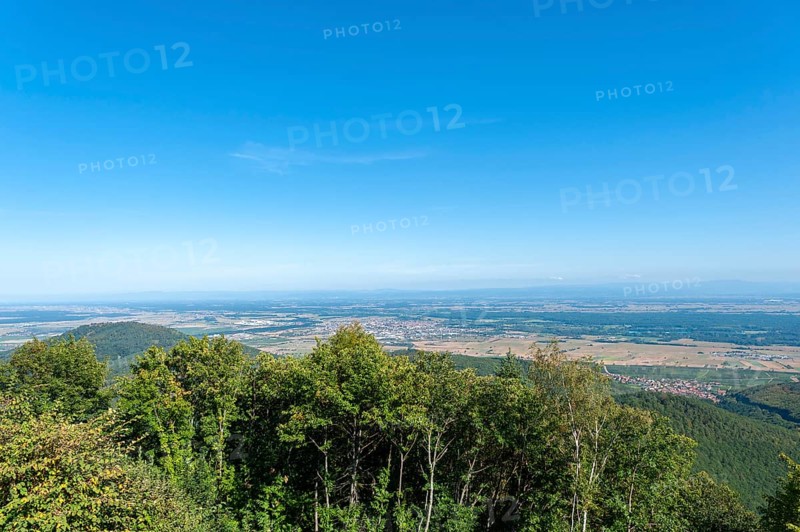 View from the Chateau du Haut Koenigsbourg over the landscape of the Upper Rhine Plain.... In the background the hilly landscape of the Black Forest