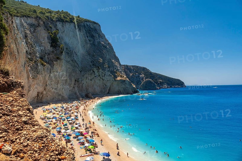 Panoramic view from above of Porto Katsiki beach on Lefkada island in summer