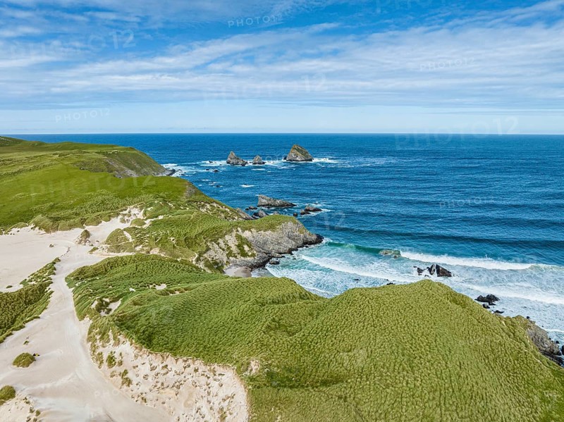 Aerial view of the dune landscape on the Faraid Head peninsula