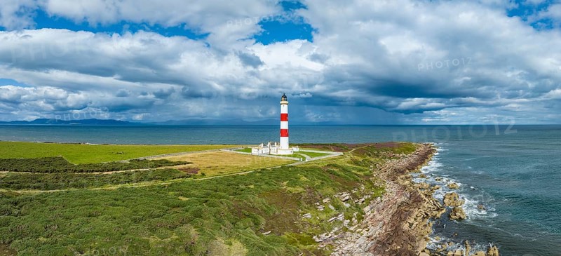 Aerial panorama of Tarbat Ness Lighthouse on the Moray Firth